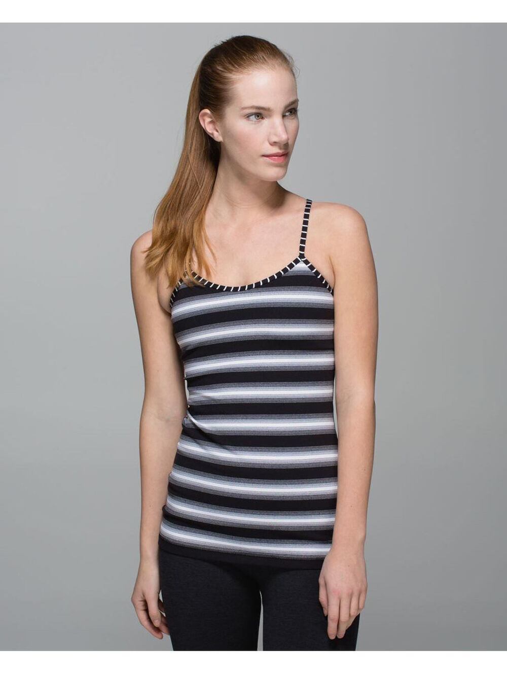 Lululemon Power Y Tank Luon Size 8 Capilano Stripe Black White Built In Bra